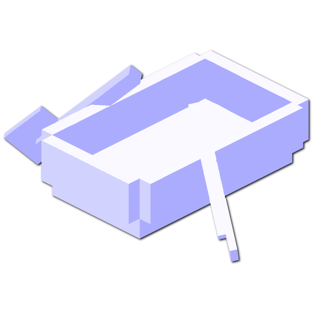 a solid white isometric minecraft boat with slight blue lighting and a black drop shadow